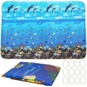 Under the Sea Themed Shower Curtain and Matching Cushioned Bath Rug Set